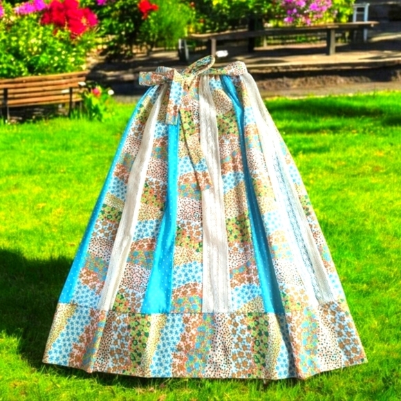 Vtg Patchwork Hand Crafted Maxi Skirt  Multicolor Festival Bohemian Woodstock L - Picture 8 of 10